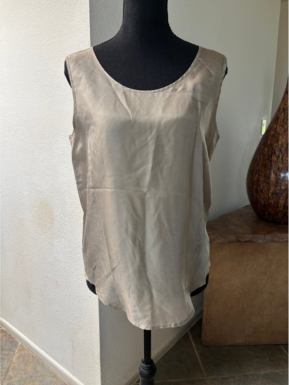 Ellen Ashley Tan Silk Sleeveless Top Size S